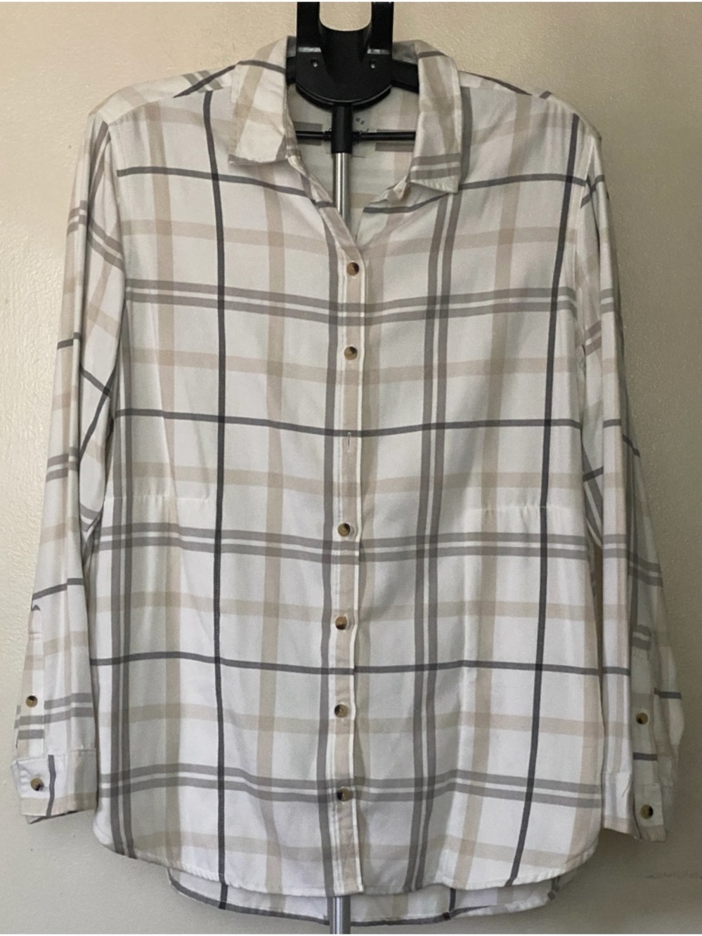 Jachs White Plaid Button-Down Shirt with Beige and Gray Check Size L